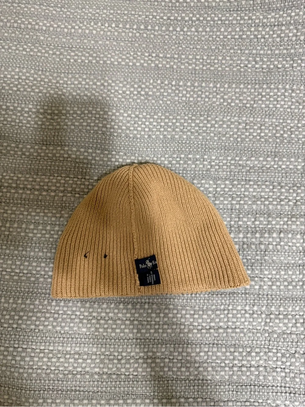 Polo Ralph Lauren Tan Ribbed Beanie with Pony Logo